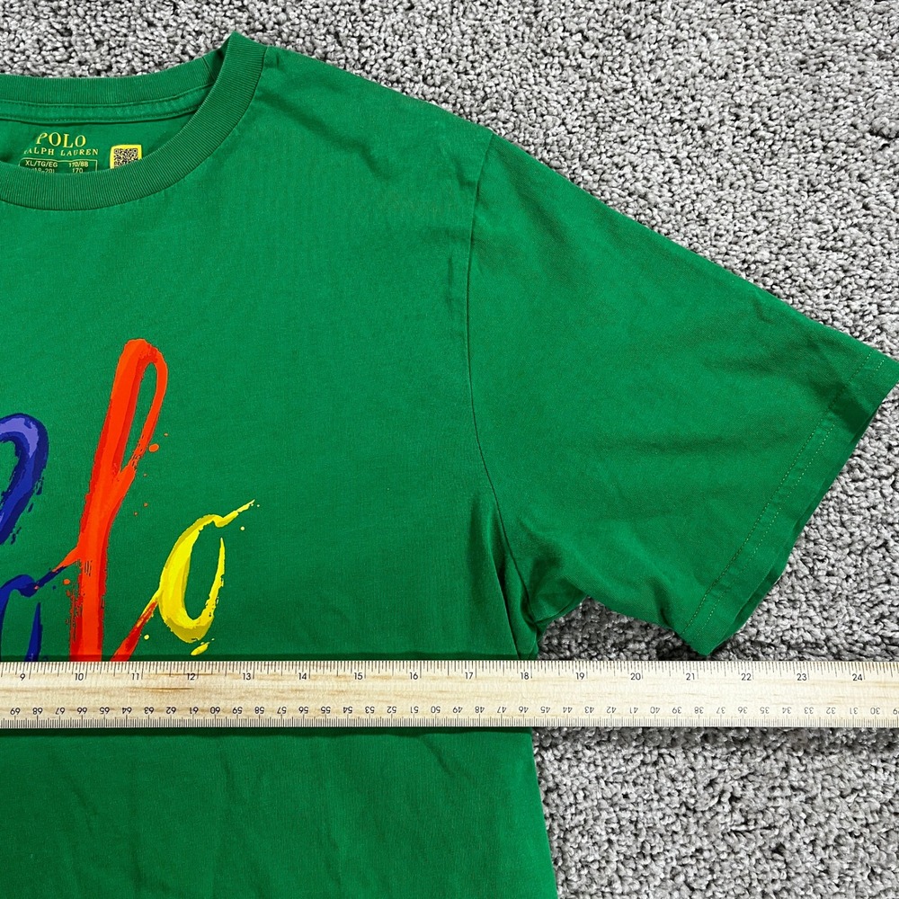 Polo Ralph Lauren Mens Green Graphic T-Shirt XL Boys Fits Mens Small Paint Logo - Picture 5 of 7